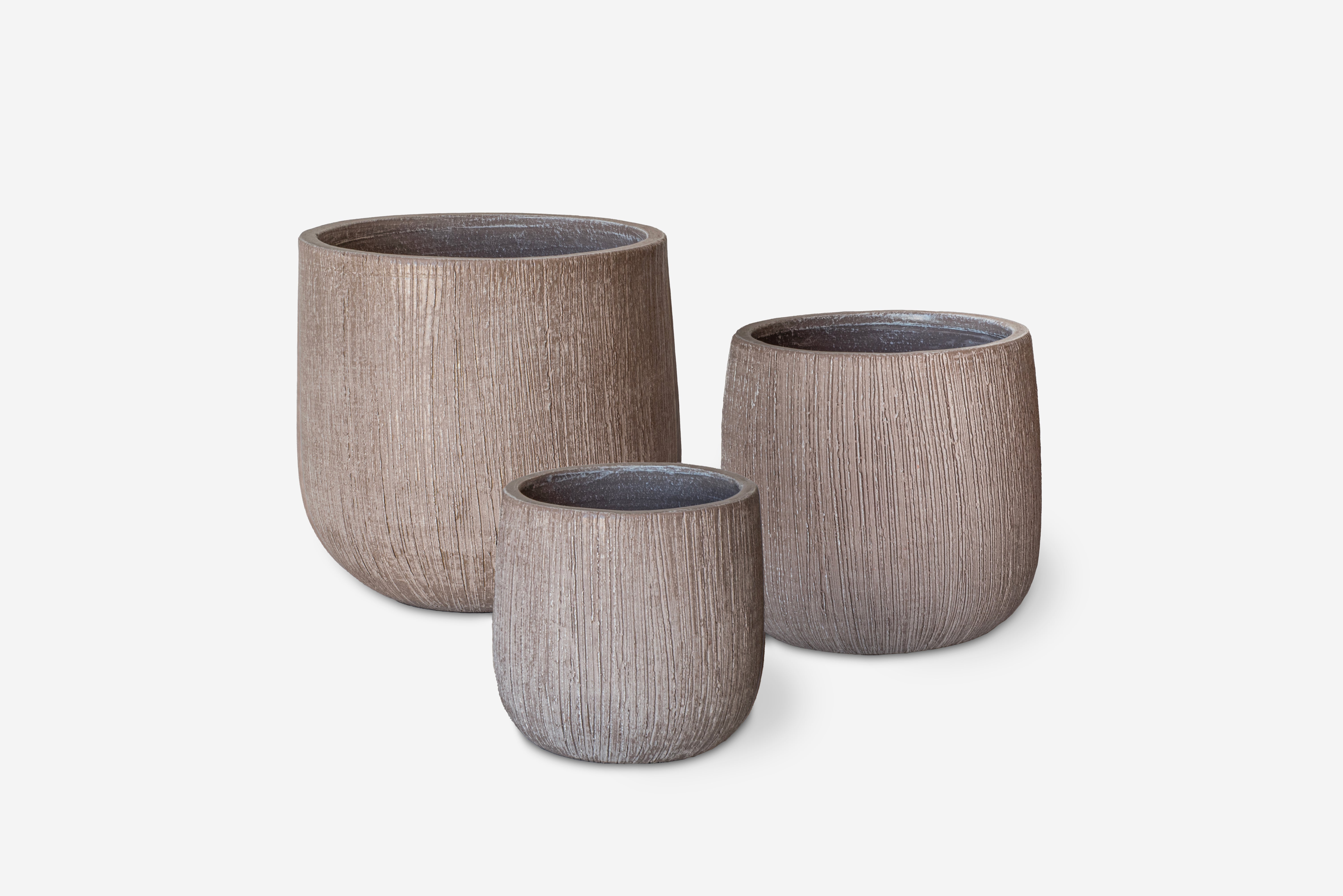 ZESTAW 3 OKRĄGŁYCH CERAMICZNYCH DONICZKÓW Z PIASKU