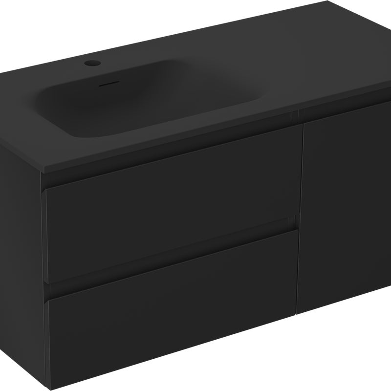 Mexen Orio szafka łazienkowa 100 cm z umywalką Vela lewą, 2S, 1D, czarna mat - 91A13-10047-3-BBFFF71-W23L71