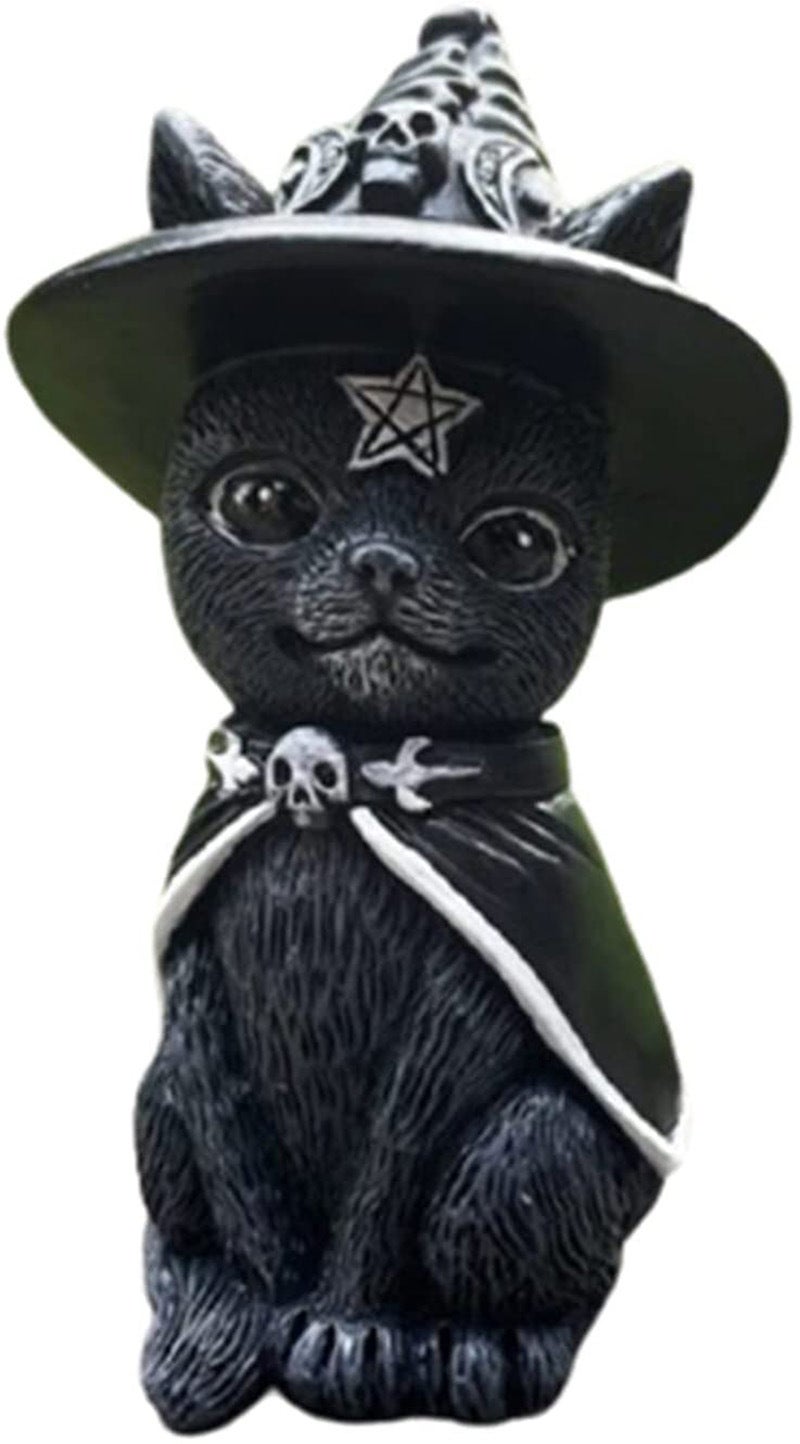 Figurka kota okultystycznego w kapeluszu czarownicy, 13,5 cm, czarna