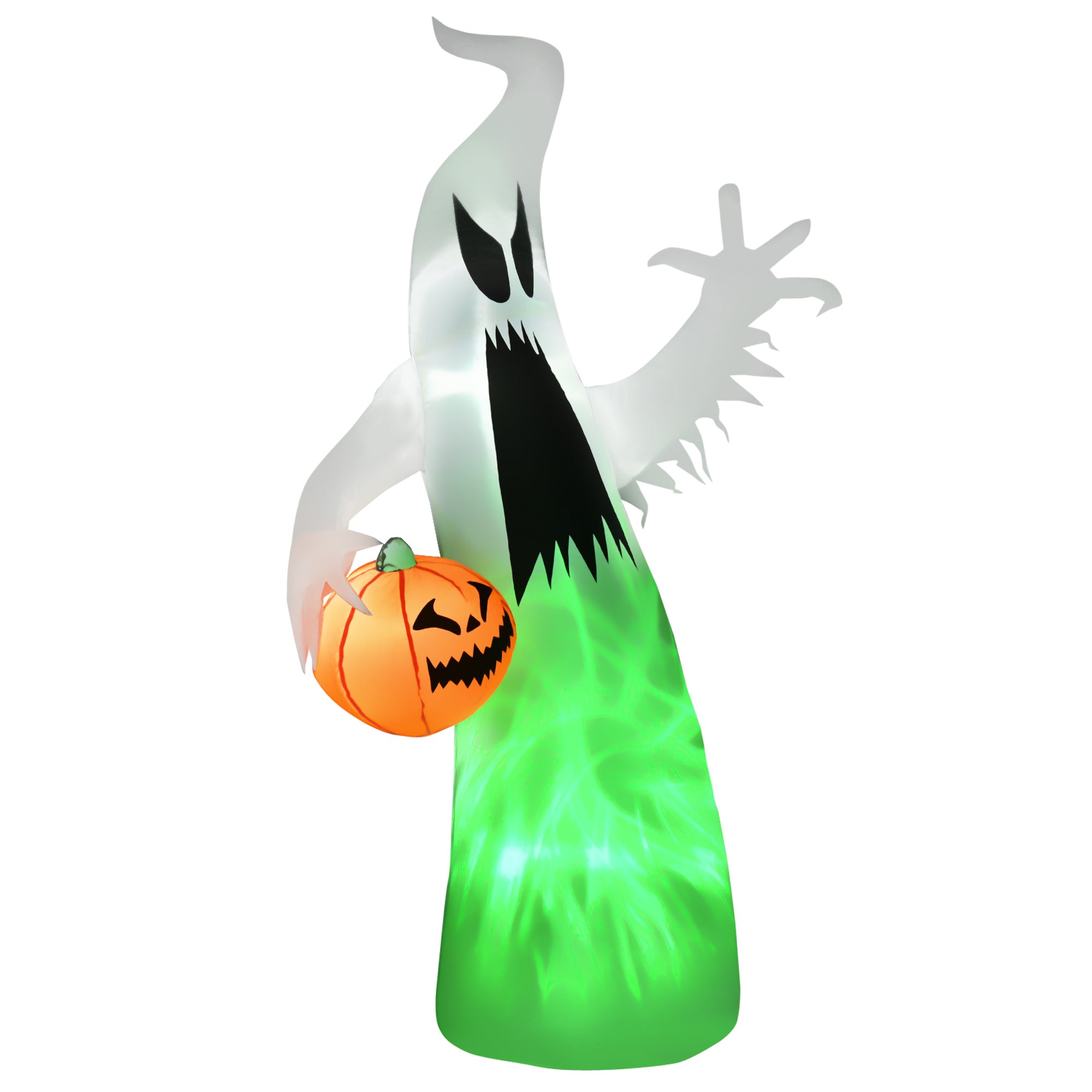 Samopompujący, nadmuchiwany duch z diodami LED, dekoracja na Halloween, poliester, biały, 105 x 65 x 180 cm