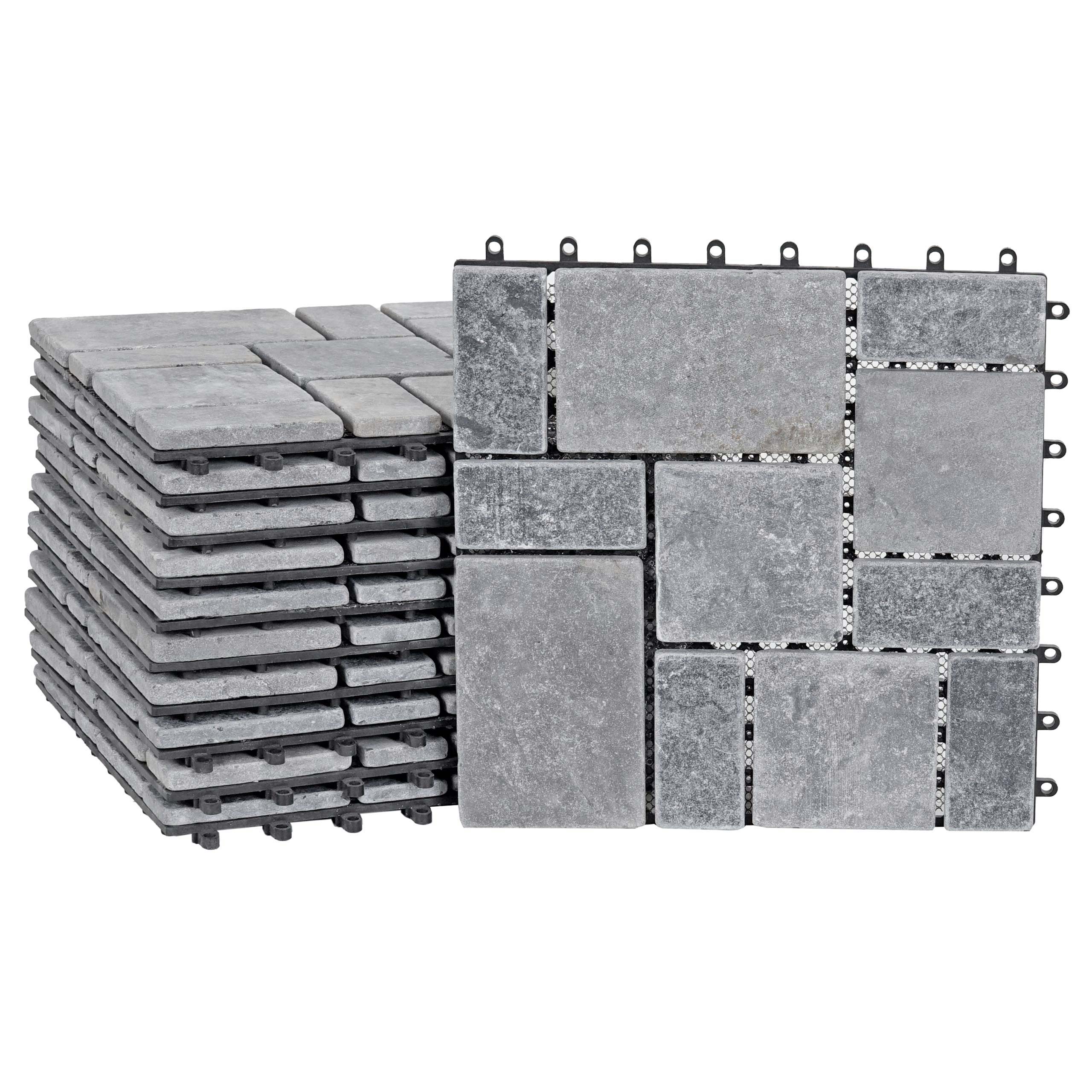 Płytka kamienna HWC-K70, płytka podłogowa, płytka balkonowa/tarasowa z kamienia naturalnego, 11 sztuk po 30 x 30 cm = 1 m² ~ ciemnoszara