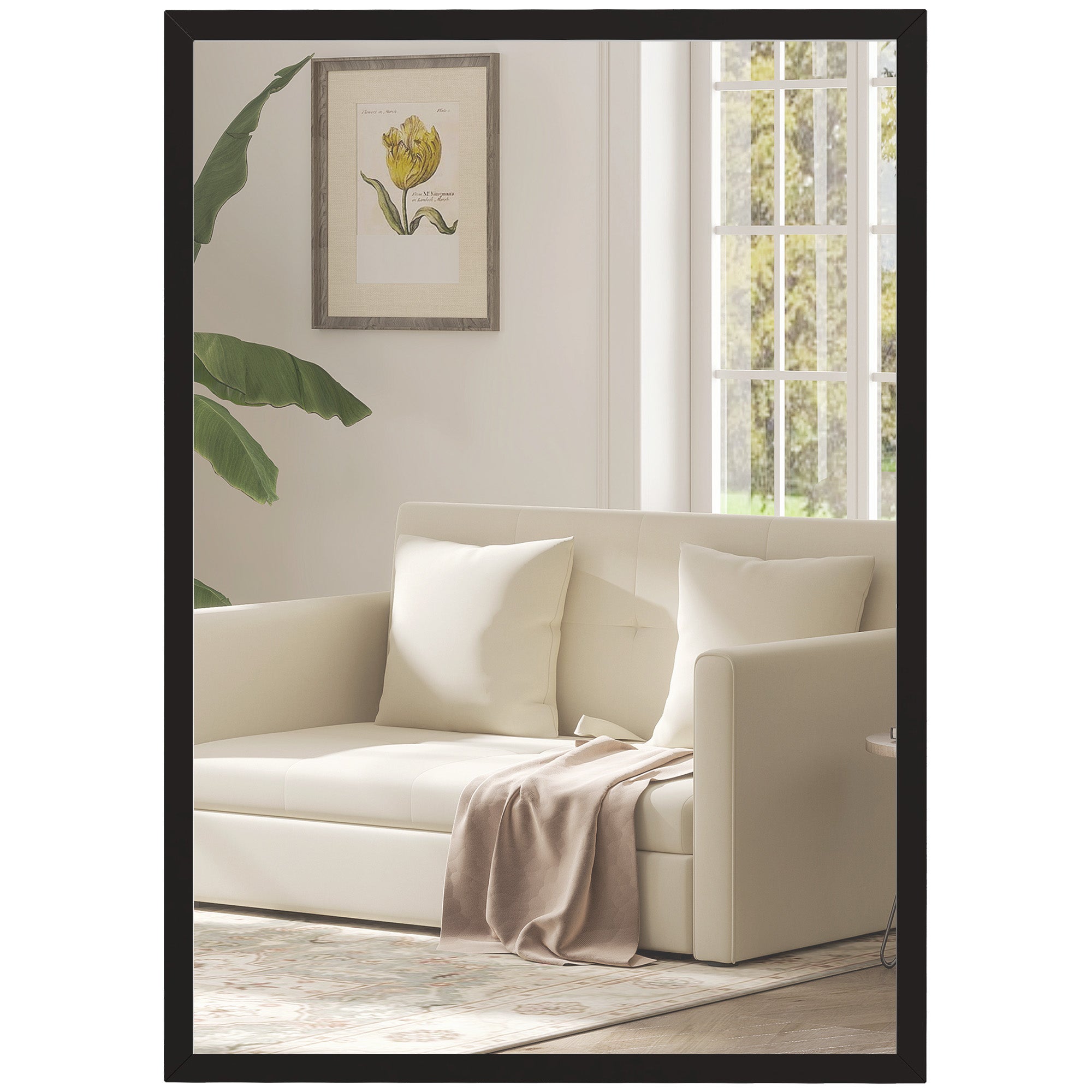 Prostokątne lustro ścienne 50 x 70 cm, rama z czarnego drewna, idealne do łazienki, salonu lub sypialni