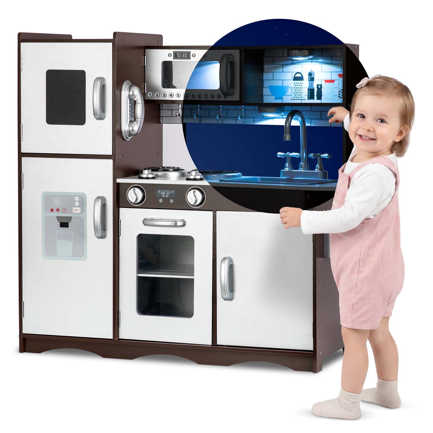 Kuchnia drewniana dla dzieci retro kuchenka duża światło led + tablica Ricokids