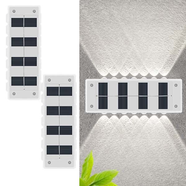 2 szt. Lampa solarna ścienna 14 LED - Reflektor góra/dół, IP65 Wodoodporna, Światło białe, Dekoracja krajobrazowa do ogrodu/balkonu