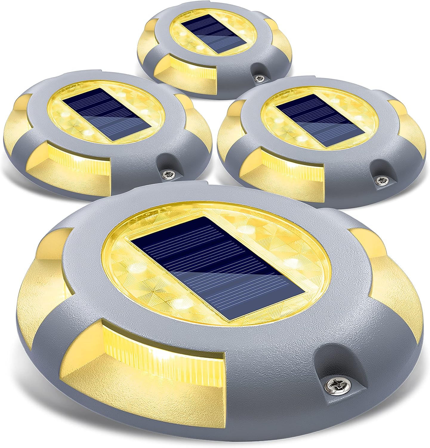 Wodoodporne, ciepłe, białe lampy solarne LED do użytku na tarasie, w ogrodzie, na pomoście, podjeździe i podwórku (zestaw 4 szt.)