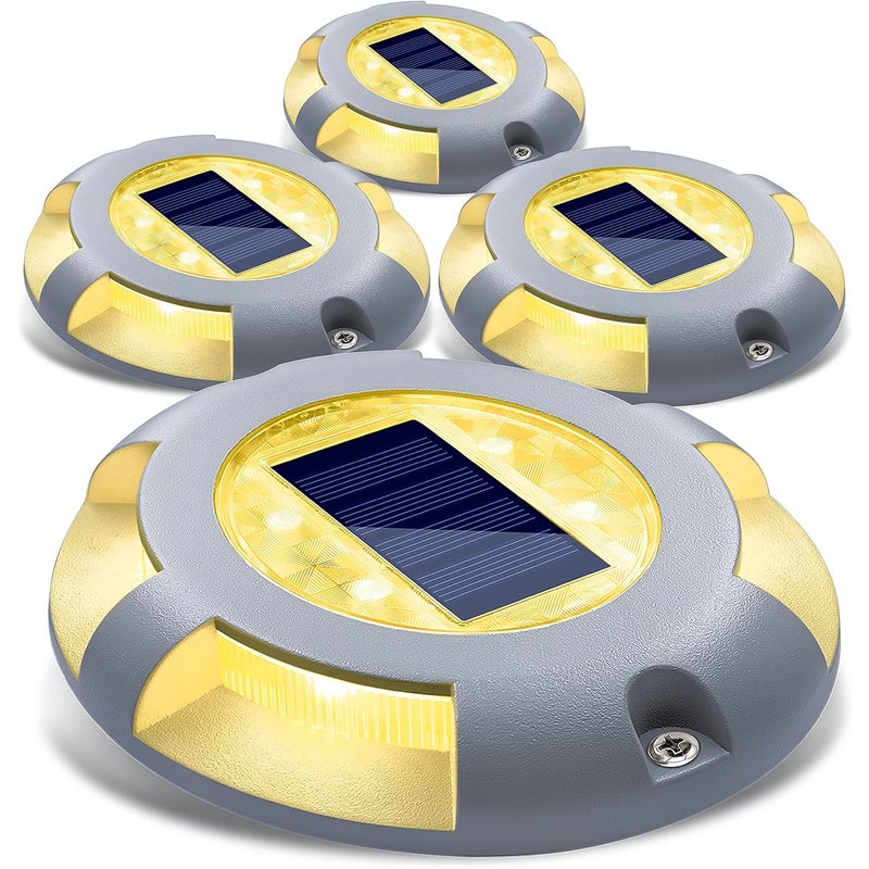 Wodoodporne, ciepłe, białe lampy solarne LED do użytku na tarasie, w ogrodzie, na pomoście, podjeździe i podwórku (zestaw 4 szt.)