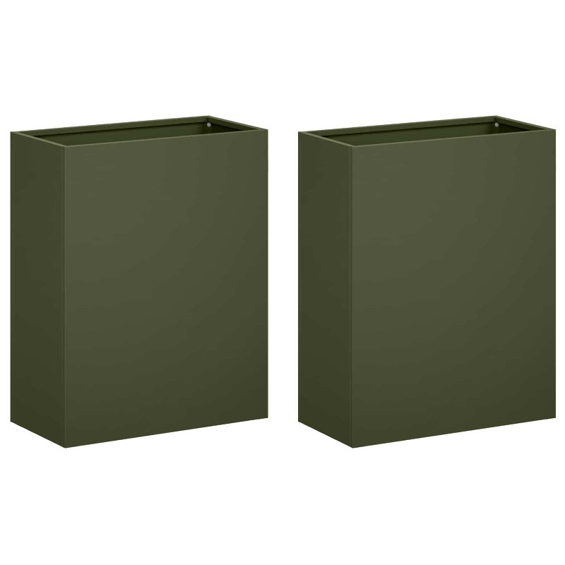 2x Donica Ogrodowa Stalowa 40x20x50 cm Oliwkowa na Taras na Balkon na Zioła