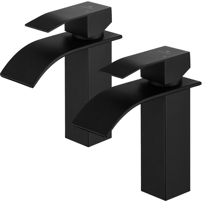 2x Baterie łazienkowe Jednouchwytowa bateria umywalkowa Cascade Czarna bateria łazienkowa ze stali nierdzewnej Nowoczesne baterie designerskie