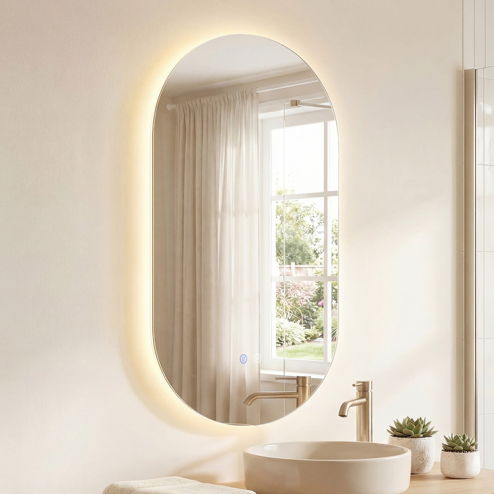 Lustro LED, bezramowe, nietłukące lustro ścienne z 3 regulowanymi trybami temperatury barwowej, funkcją przeciwmgielną i hartowanym szkłem HD, 80x50cm
