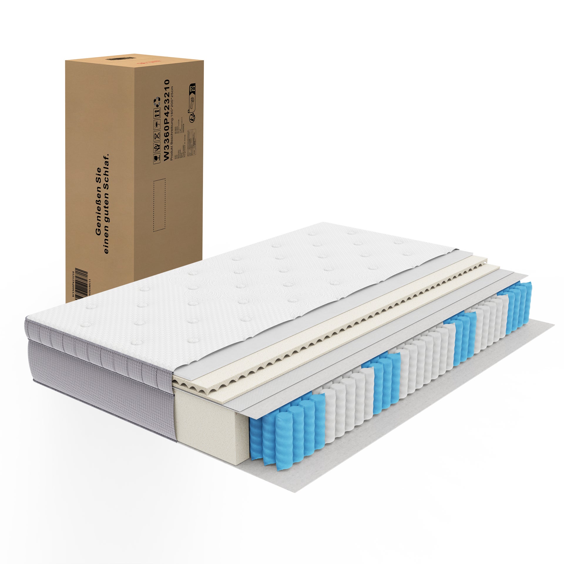Materac 90x200 H3 wysokość 25cm z pianką komfortową, 7-strefowy materac ze sprężynami kieszeniowymi ergonomiczny