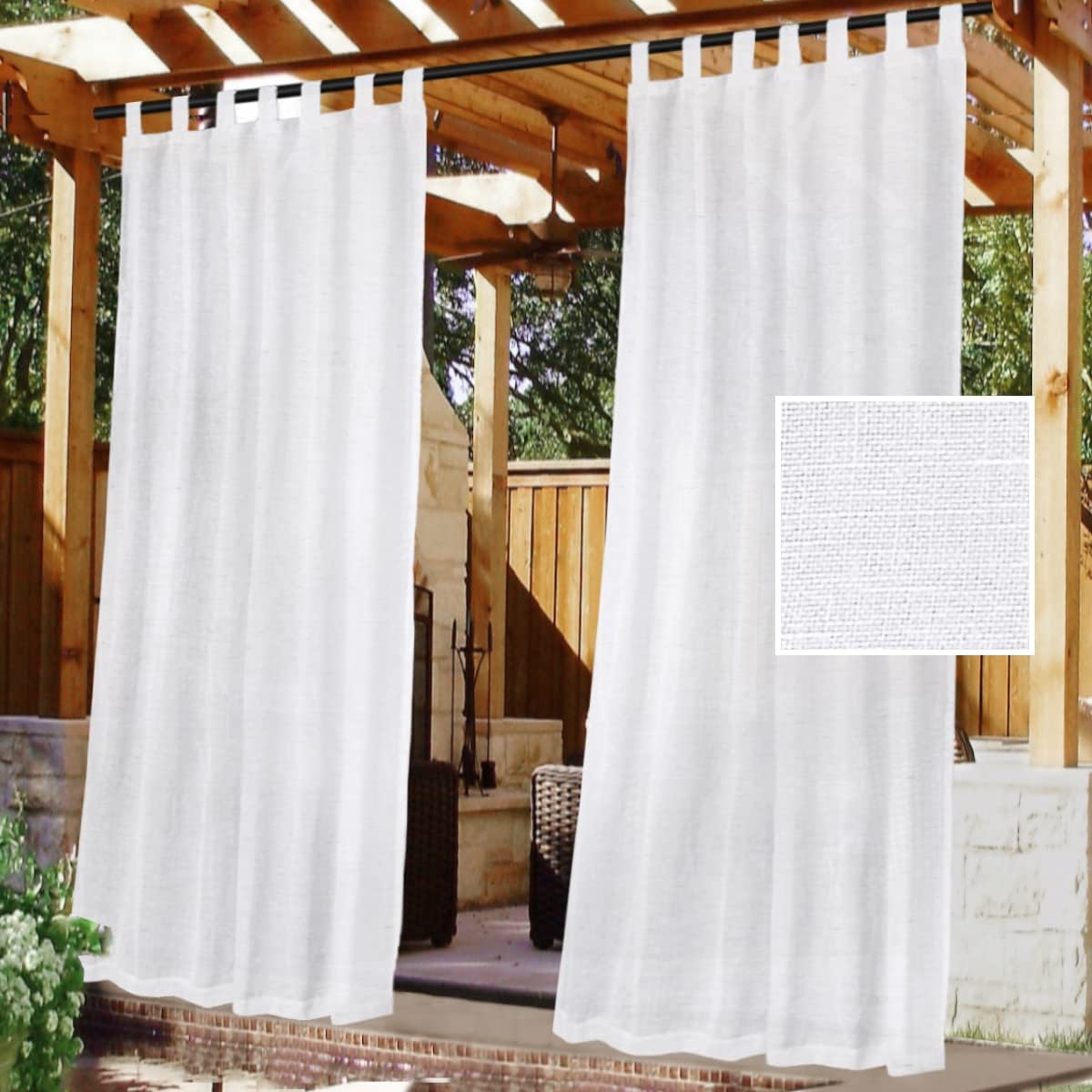 Zestaw 2 wodoodpornych zasłon zewnętrznych, wys. 240 x szer. 132 cm - zapięcie na rzep, ochrona UV, odpowiednie do altan, tarasów i patio, kolor biał