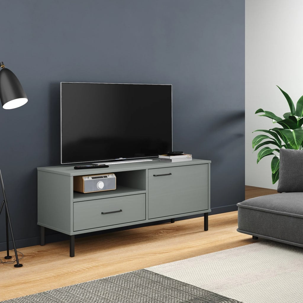 Szafka pod TV OSLO, metalowe nóżki, szara, sosnowa vidaXL