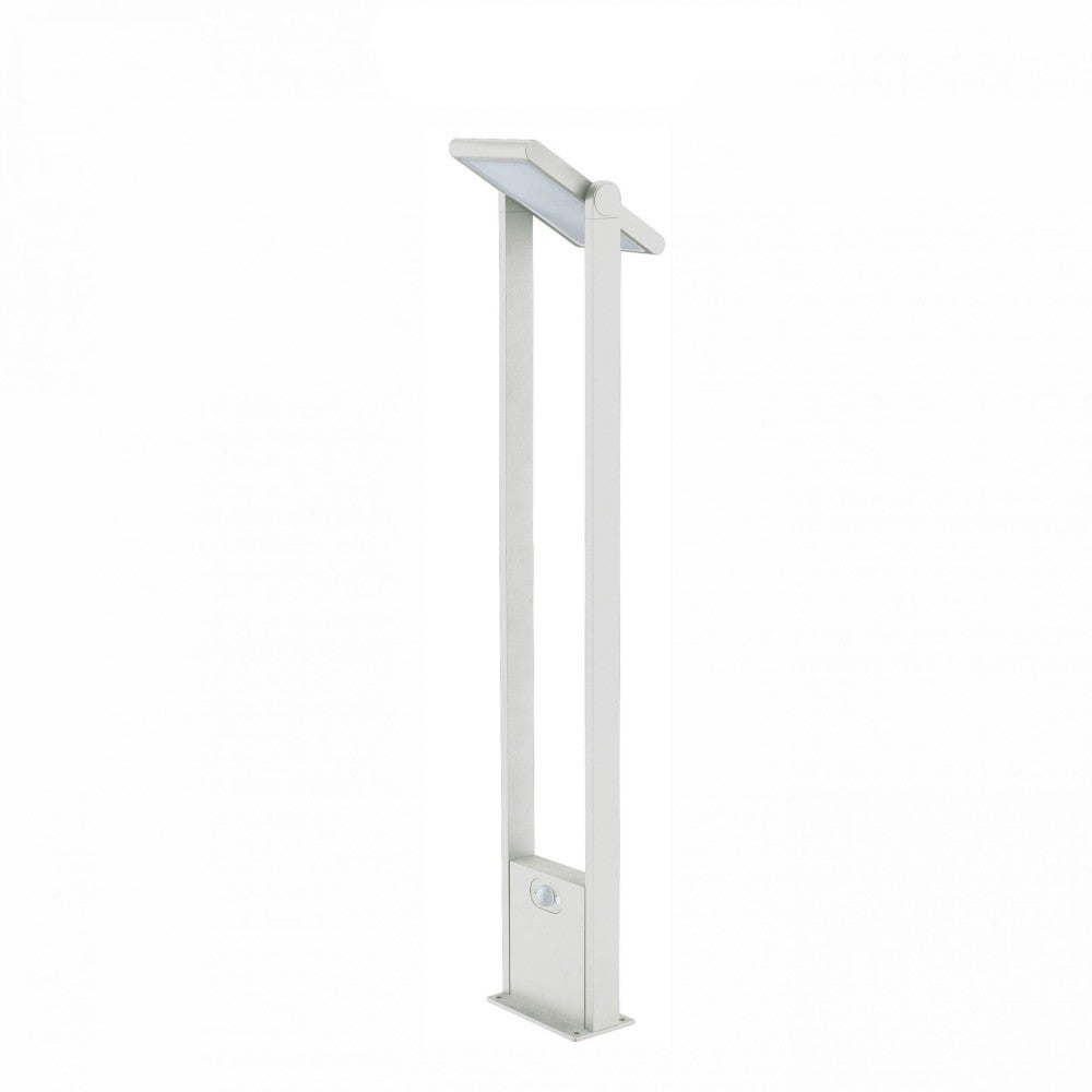 100 cm wysokości lampa solarna, wykończenie z białego aluminium, czujnik ruchu, automatyczna aktywacja dzień/noc, dioda LED 1,6 W 4000 K