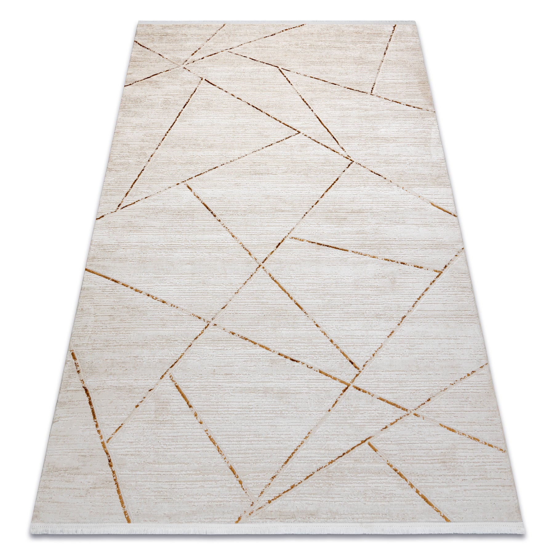 Dywan DUKE 51557 krem / złoty - Geometryczny, strukturalny, bardzo miękki, frędzle 80x150 cm