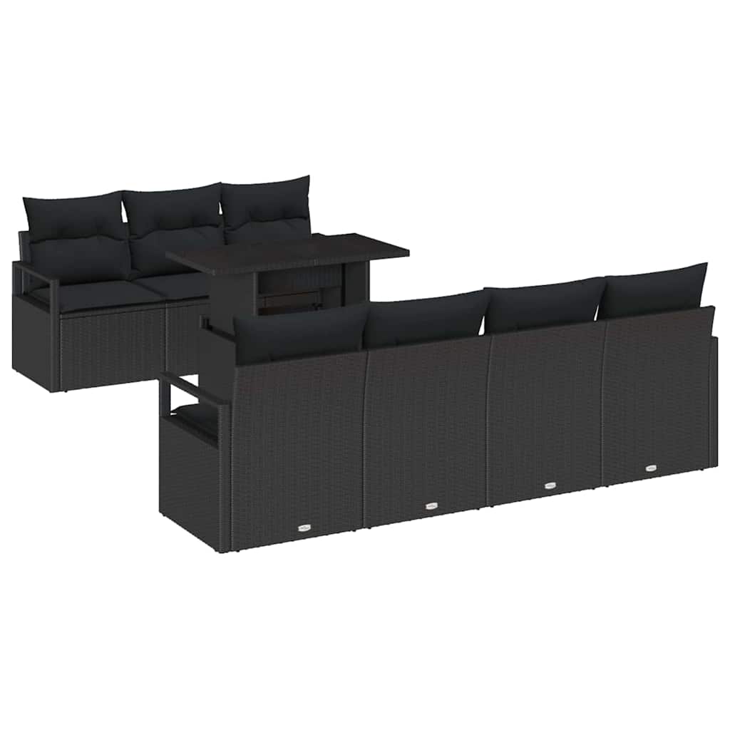 Zestaw Sof na Ogród z przechowywaniem 8 pcs Czarny polirattan
