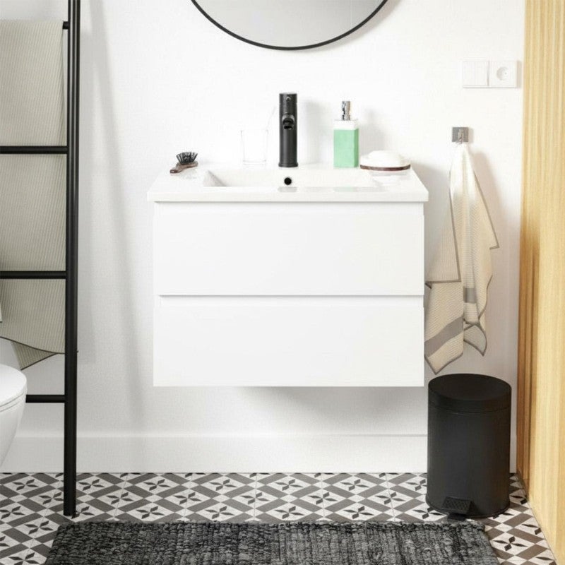Zestaw umywalkowy 60 cm z blatem ceramicznym i czarną baterią SORRENTO