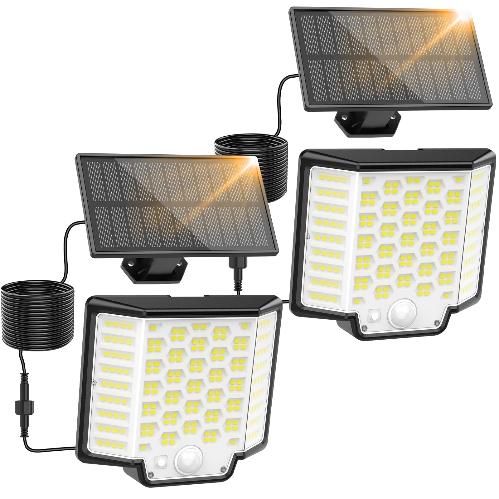 Zewnętrzne lampy solarne 2 sztuki, solarne oświetlenie zewnętrzne, ścienna lampa rozpraszająca z białym światłem
