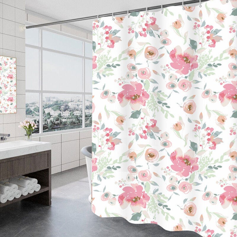 Zasłona prysznicowa 120 x 180 cm z 8 haczykami, szybkoschnąca (Roses Manor), wodoodporna tkanina poliestrowa, nadająca się do prania w pralce, zasłon