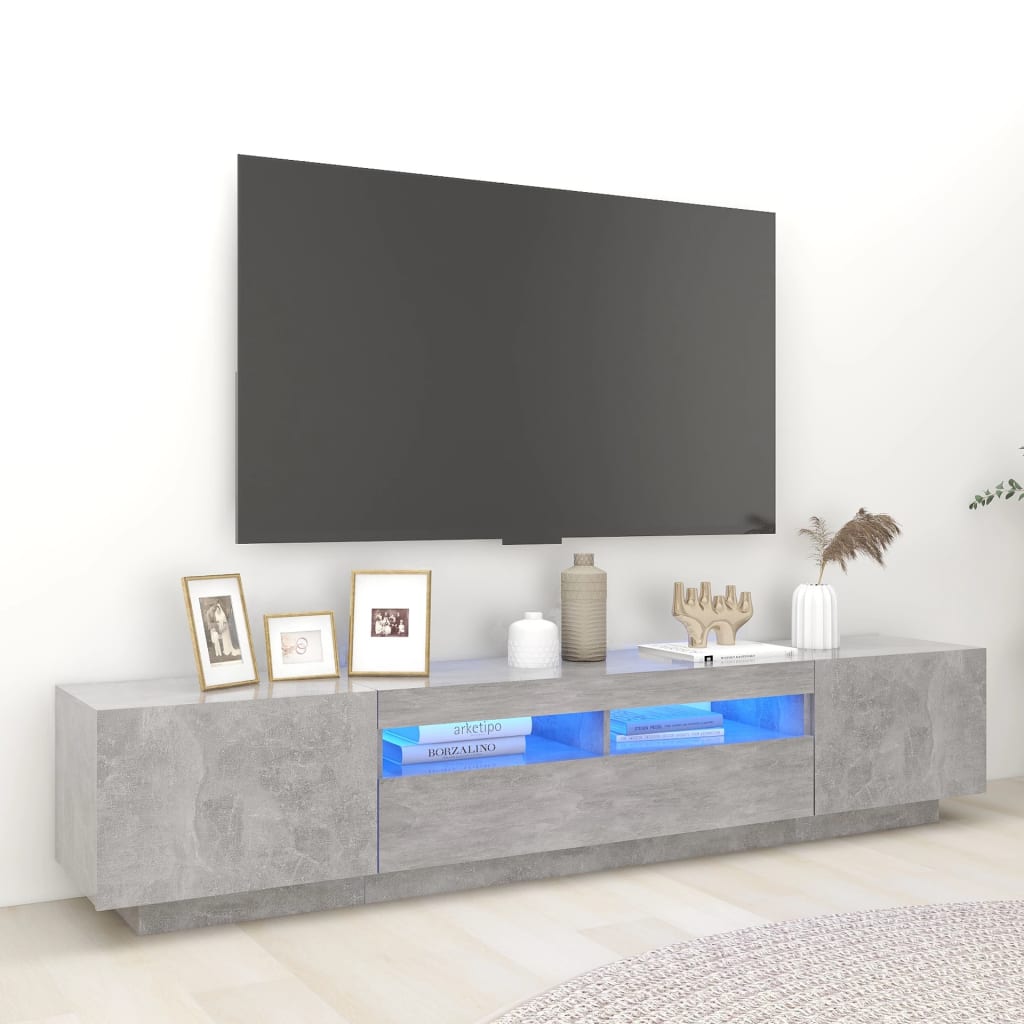Szafka pod TV z oświetleniem LED, szarość betonu, 200x35x40 cm vidaXL