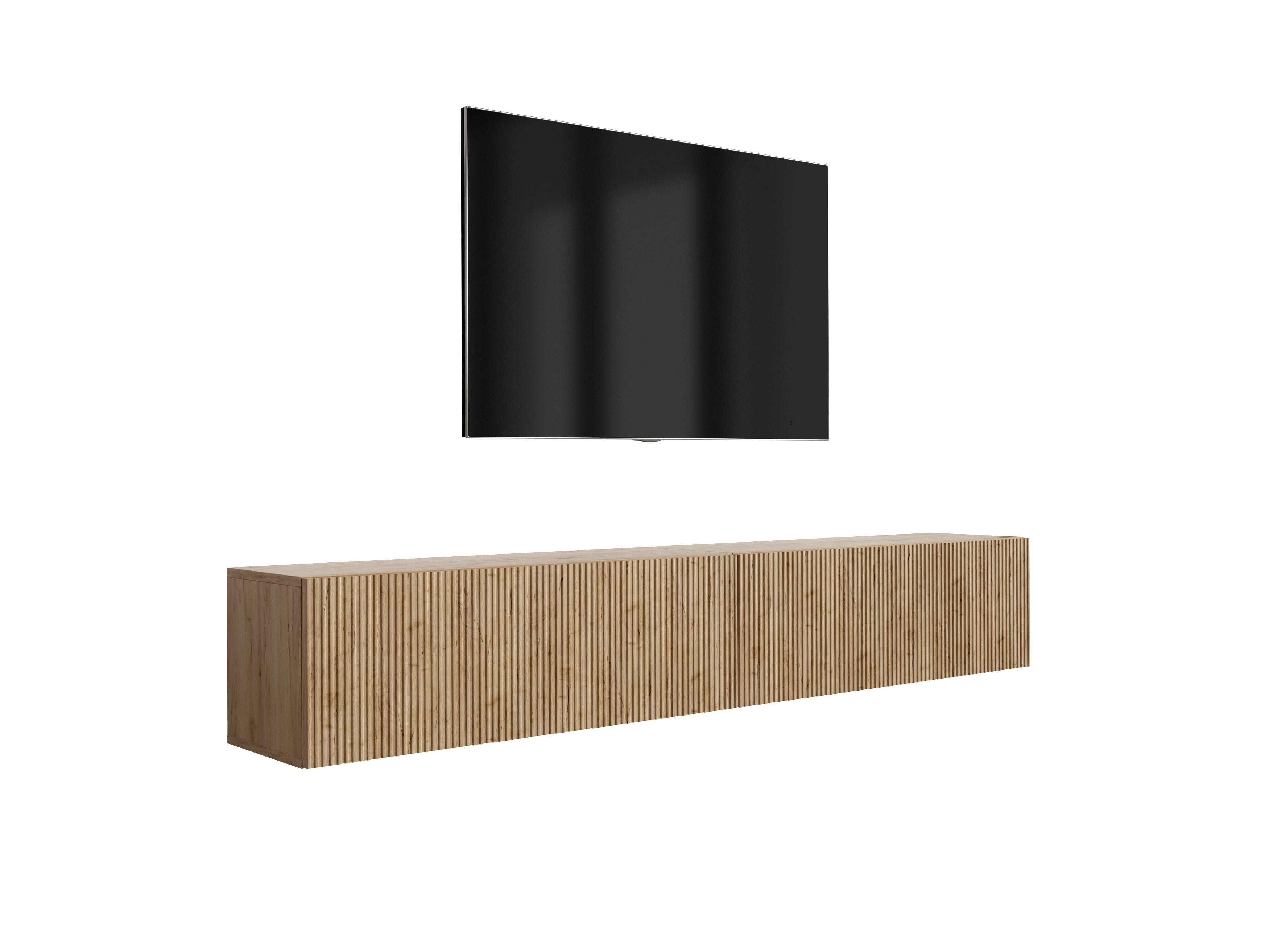 Szafka pod telewizor (2 x 100 cm), fronty ryflowane, Dąb Craft, 200 × 32 × 33,6 cm