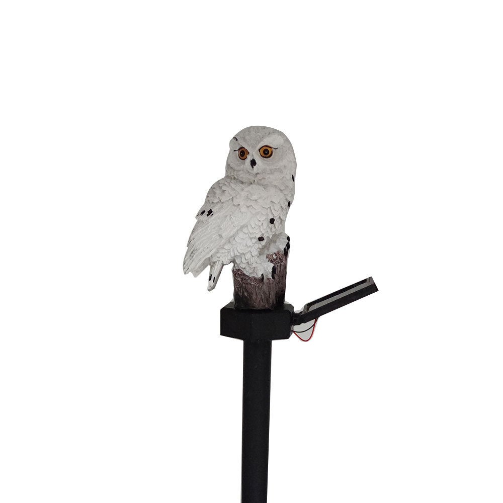 Lampa solarna LED w kształcie sowy – biała, żywiczna symulacja zwierzęcia do ogrodu i na taras, lampa wtyczkowa do ziemi
