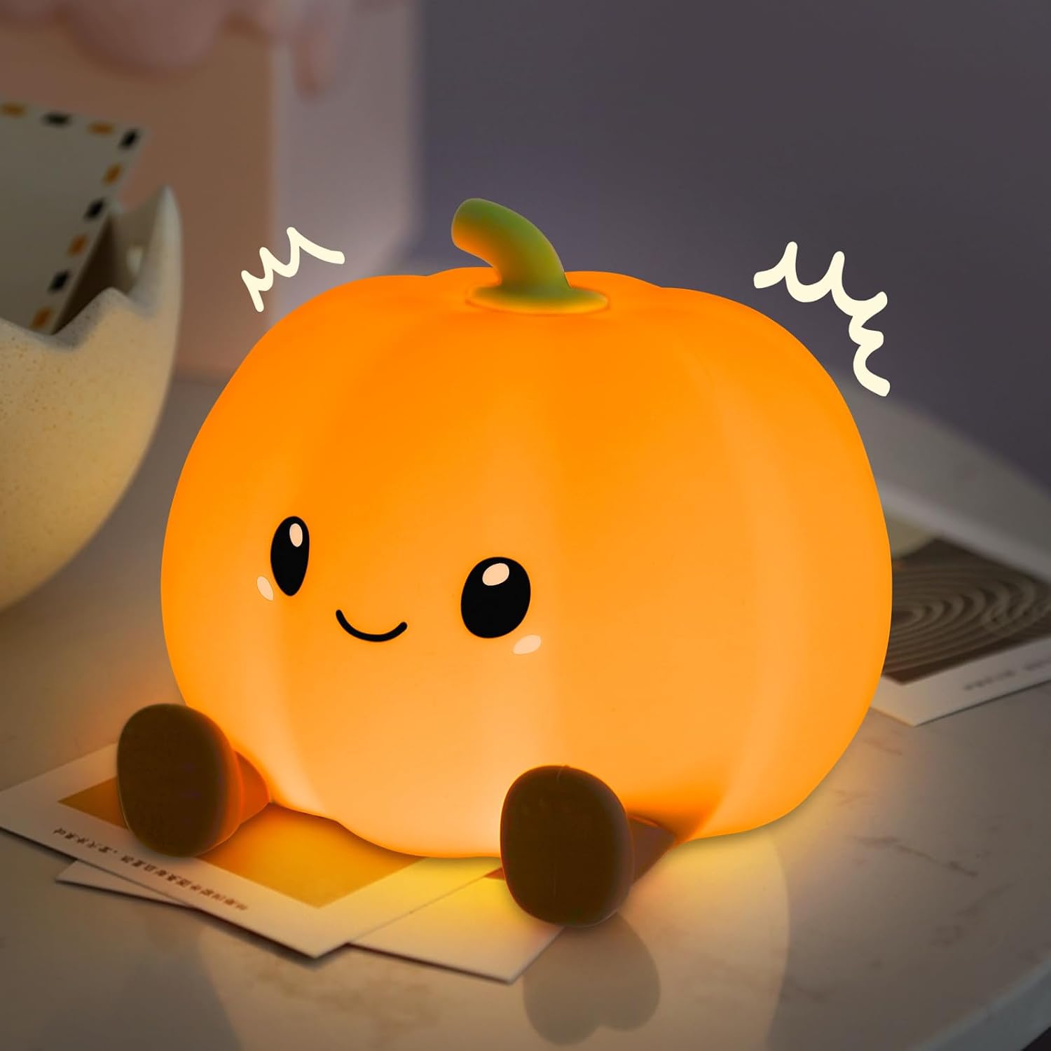Lampka nocna w kształcie dyni dla dzieci, urocza lampka nocna dla dzieci, lampka nocna z timerem, ściemniana dotykowo, ładowana przez USB