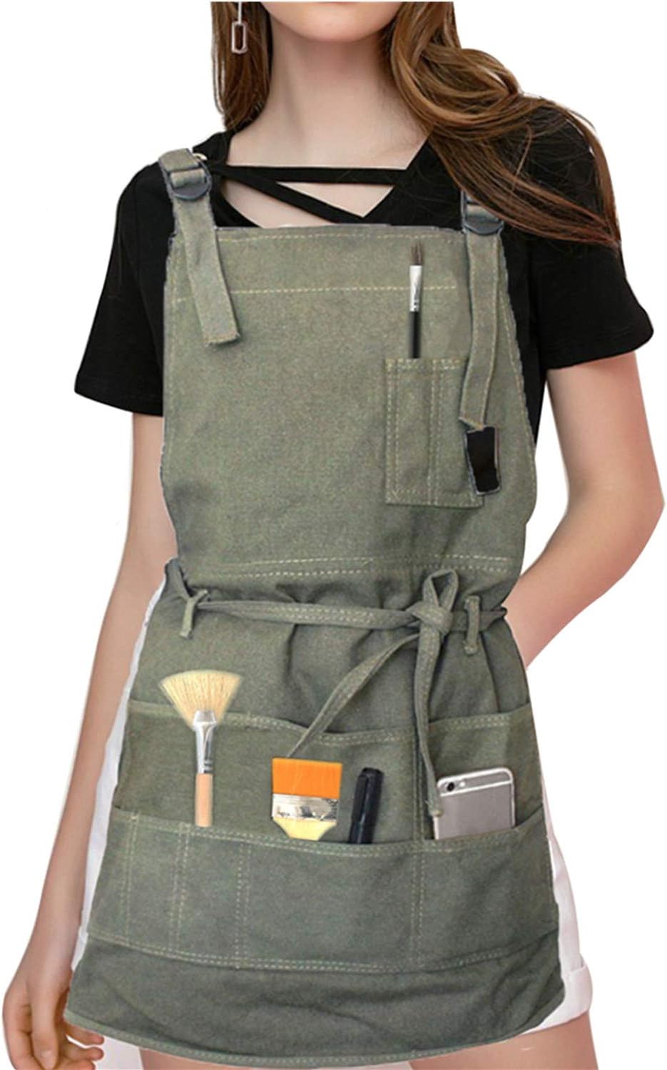 Regulowany fartuch artystyczny z kieszeniami, unisex, dla malarza, do malowania, sztuki, ogrodnictwa, pracy lub zatrudnienia (zielony)