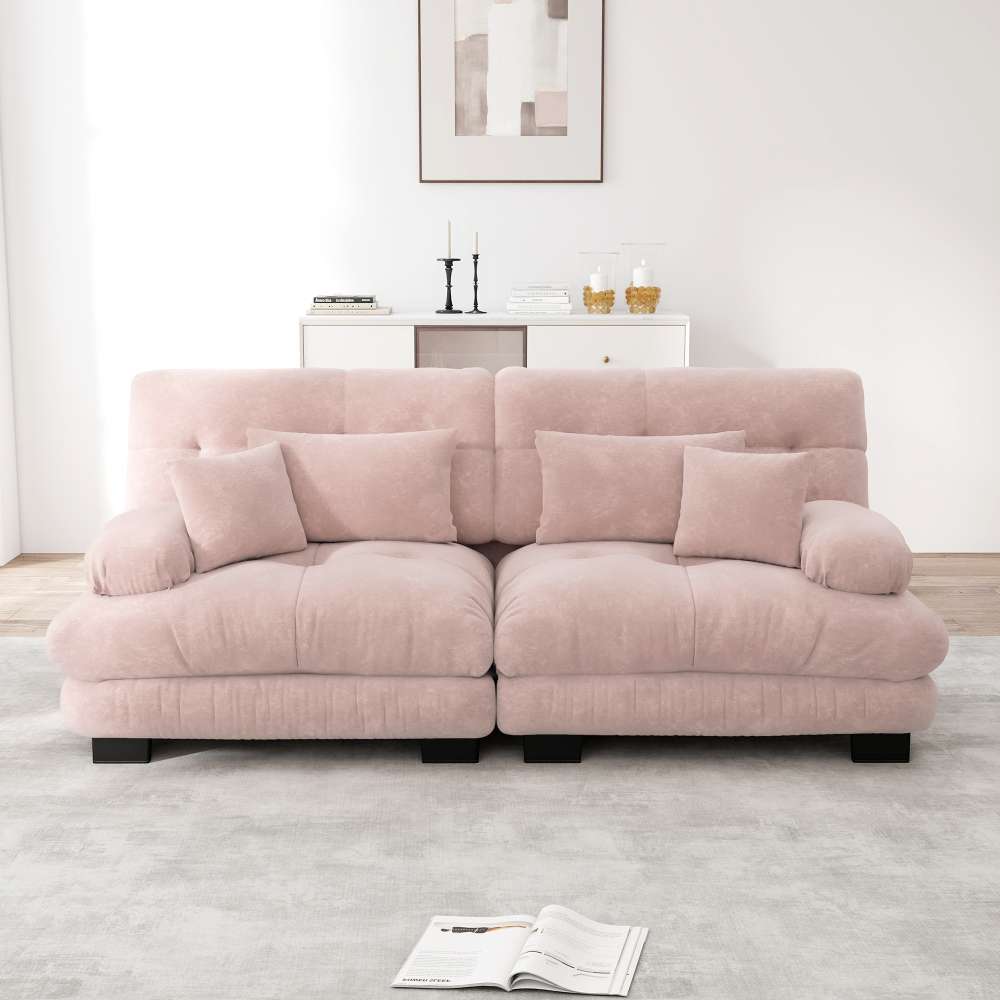 Sofa Cloud Chenille z 2 poduszkami dekoracyjnymi i 2 poduszkami dekoracyjnymi, luksusowa sofa dwuosobowa z ramą z litego drewna