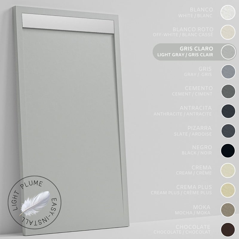 SOULHOME Lekki Brodzik z Żywicy tekstura Łupka – jasnoszary- 130X70- Niski 3cm– Ruszt INOX