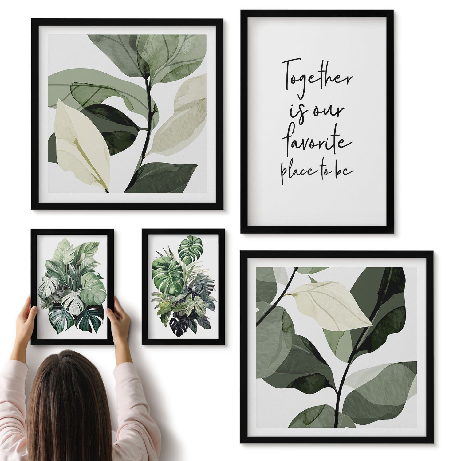 Galeria ścienna 5-częściowy komplet obrazów w czarnych ramach - Roślinne inspiracje w stylu nowoczesnym i minimalistycznym - ArtPrintCave