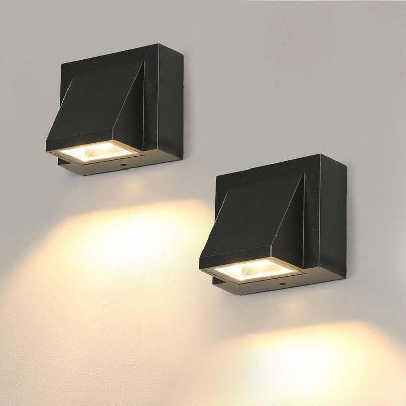 (Zestaw 2 sztuk) Zewnętrzna lampa ścienna, wodoodporna lampa ścienna LED IP65, 5 W ciepła biała kwadratowa aluminiowa lampa ścienna zewnętrzna
