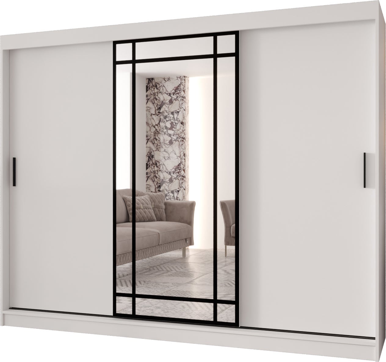 Szafa przesuwna z lustrem ALMERIA 250 x 62 x 200 biały + u. czarny