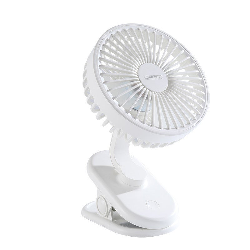 Przenośny, ładowalny wentylator, mini, biały, biurkowy wentylator USB, cichy, mocowany na klipsie, bateria 2000 mAh, 3 prędkości, obrót o 270°, ideal
