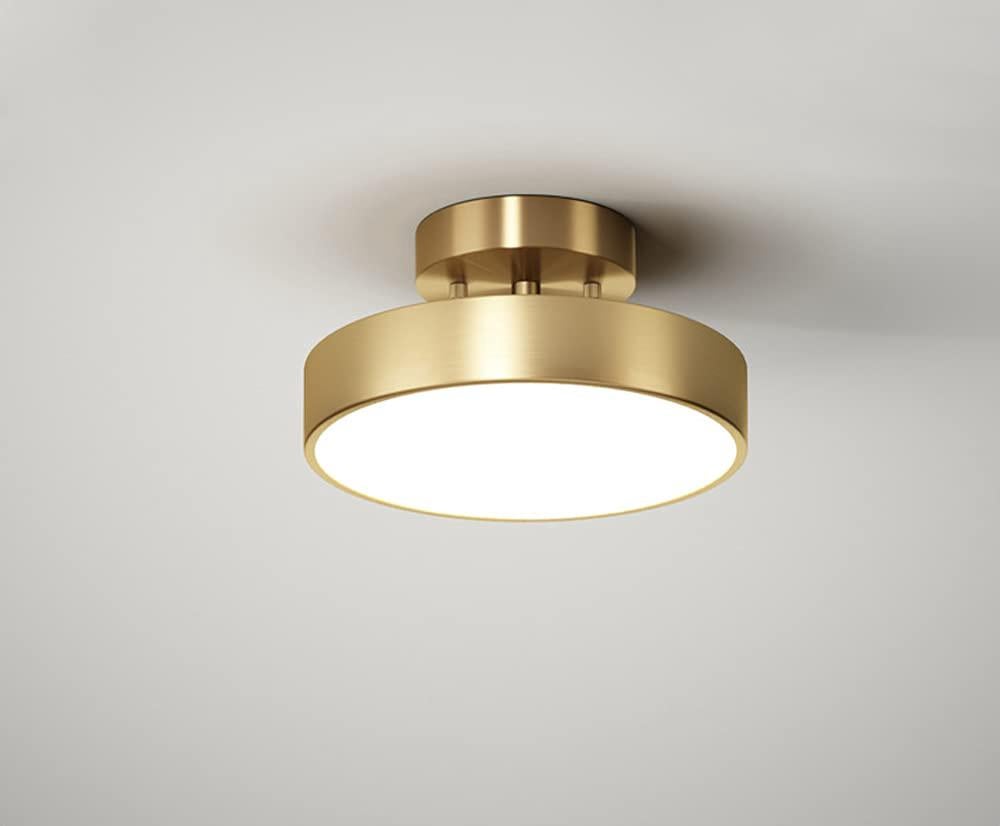 Regulowana, obrotowa lampa sufitowa w kolorze złotego mosiądzu do przedpokoju, balkonu, przejścia, ściemnialna lampa sufitowa LED, miedź, sufit, koryt