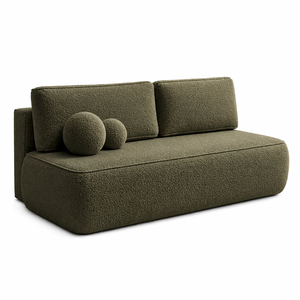 Sofa Rozkładana Kanapa z Funkcją Spania Dwuosobowa Boucle Oliwkowa ARVETO