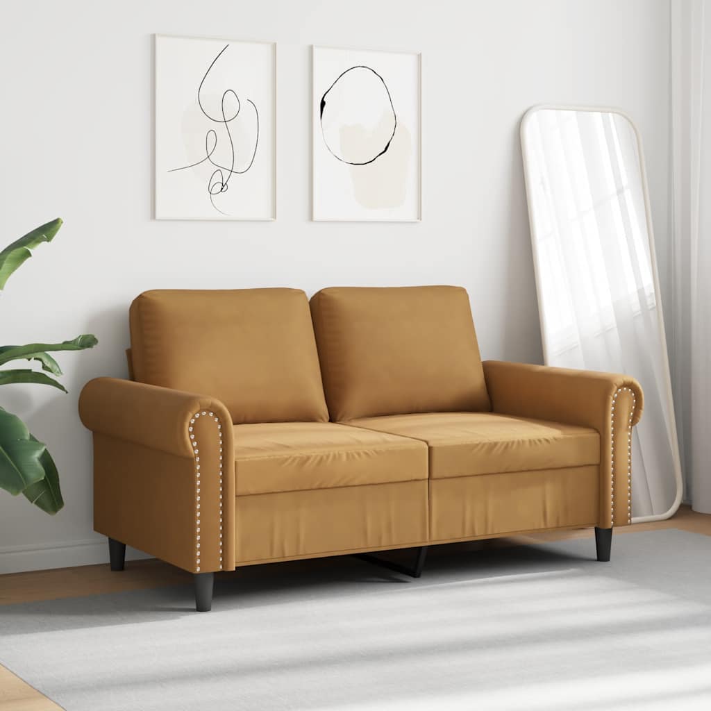 Sofa 2-osobowa, brązowy, 120 cm, tapicerowana aksamitem
