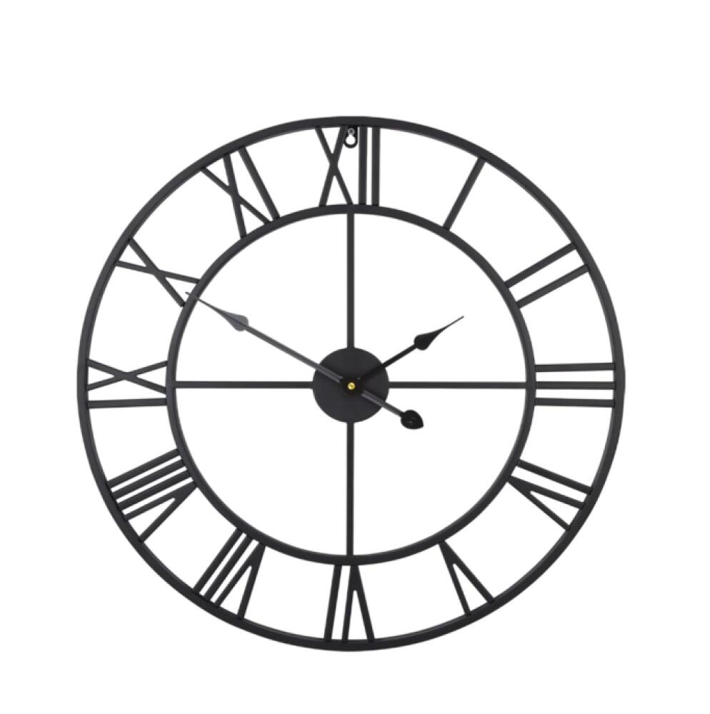 Duży okrągły metalowy zegar ścienny w stylu vintage, cichy, bez tykania, zasilany bateriami, 40 cm, czarne cyfry rzymskie, do salonu, sypialni, kuchni