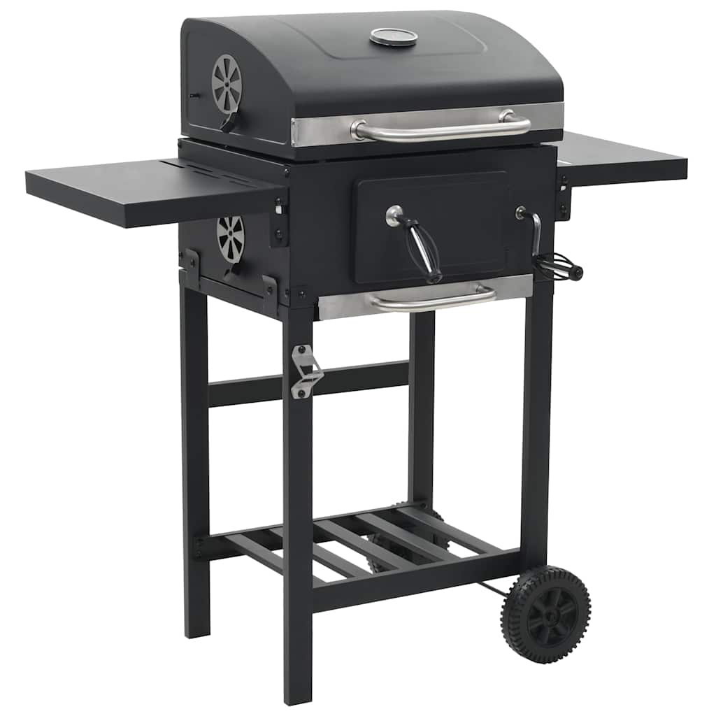 Grill Węglowy z Dolną Półką Stalowy Czarny do Ogrodu
