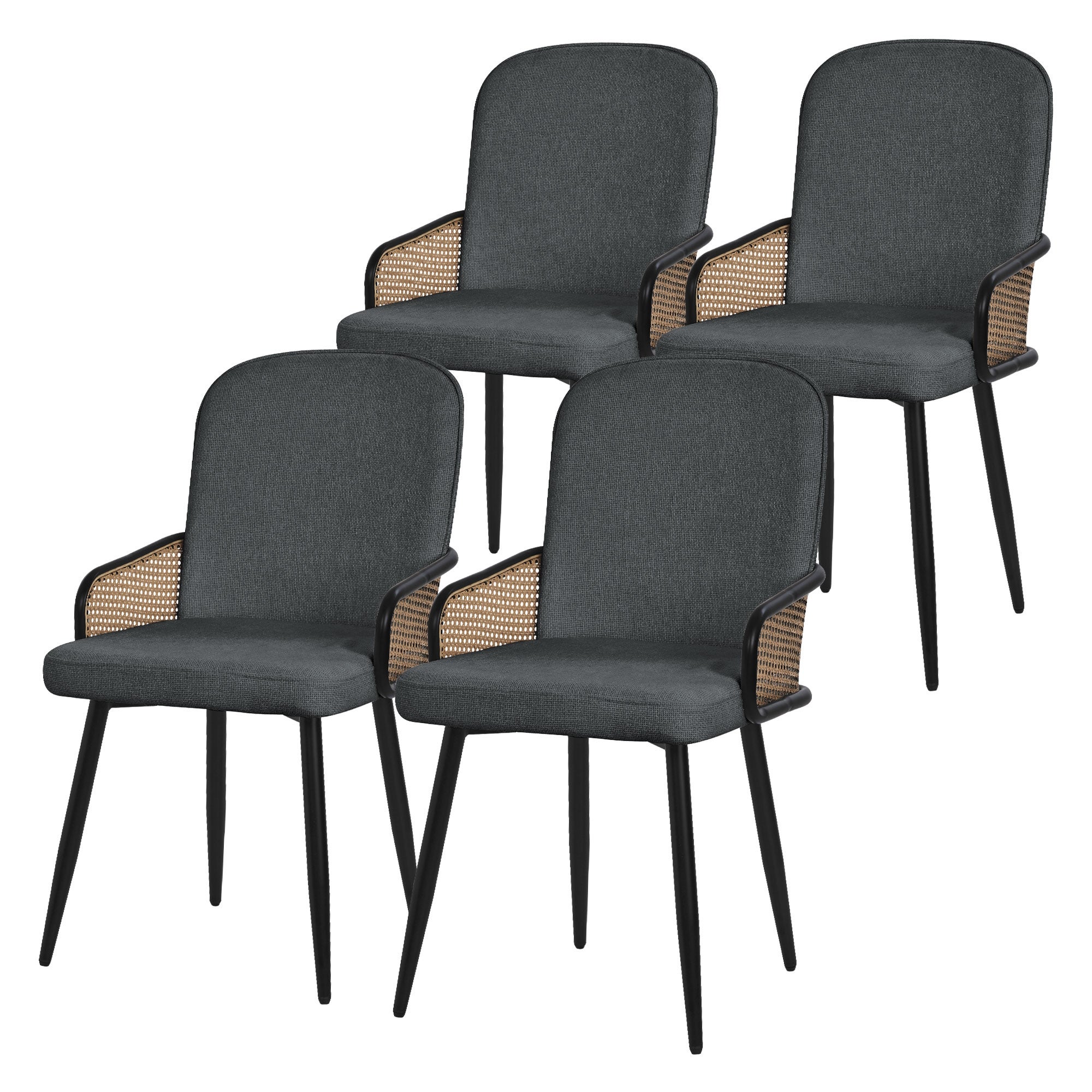 ML-Design zestaw 4 krzeseł tapicerowanych antracyt do jadalni i kuchni ergonomiczne z podłokietnikami imitacja rattanu metalowe nogi komfortowe