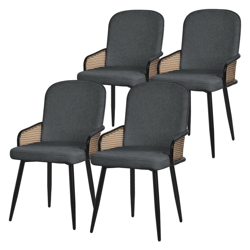 ML-Design zestaw 4 krzeseł tapicerowanych antracyt do jadalni i kuchni ergonomiczne z podłokietnikami imitacja rattanu metalowe nogi komfortowe