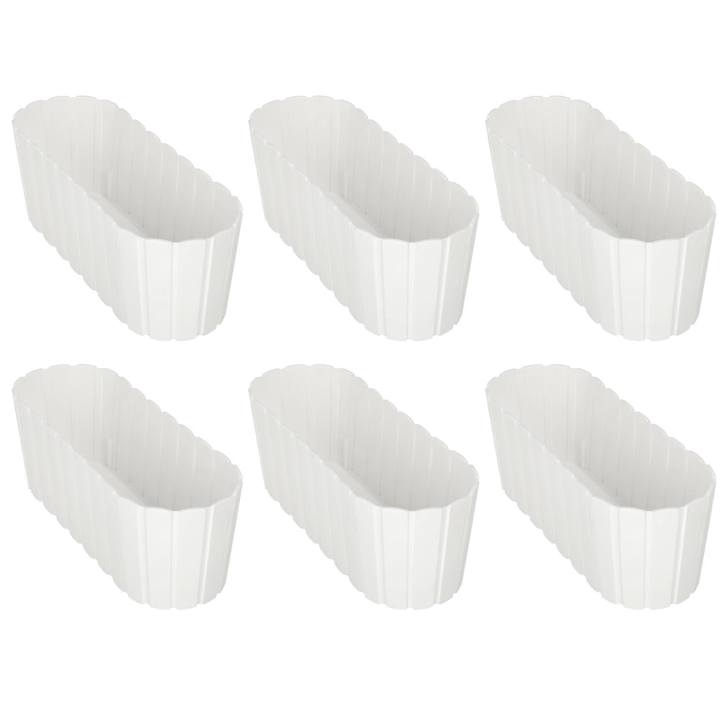 6 szt. Doniczka Skrzynka Balkonowa - 40 x 13 x 13 cm - Skrzynia Plastikowa na Kwiatki - Donica Owalna na Balkon - Rustykalna - Biały KOTARBAU