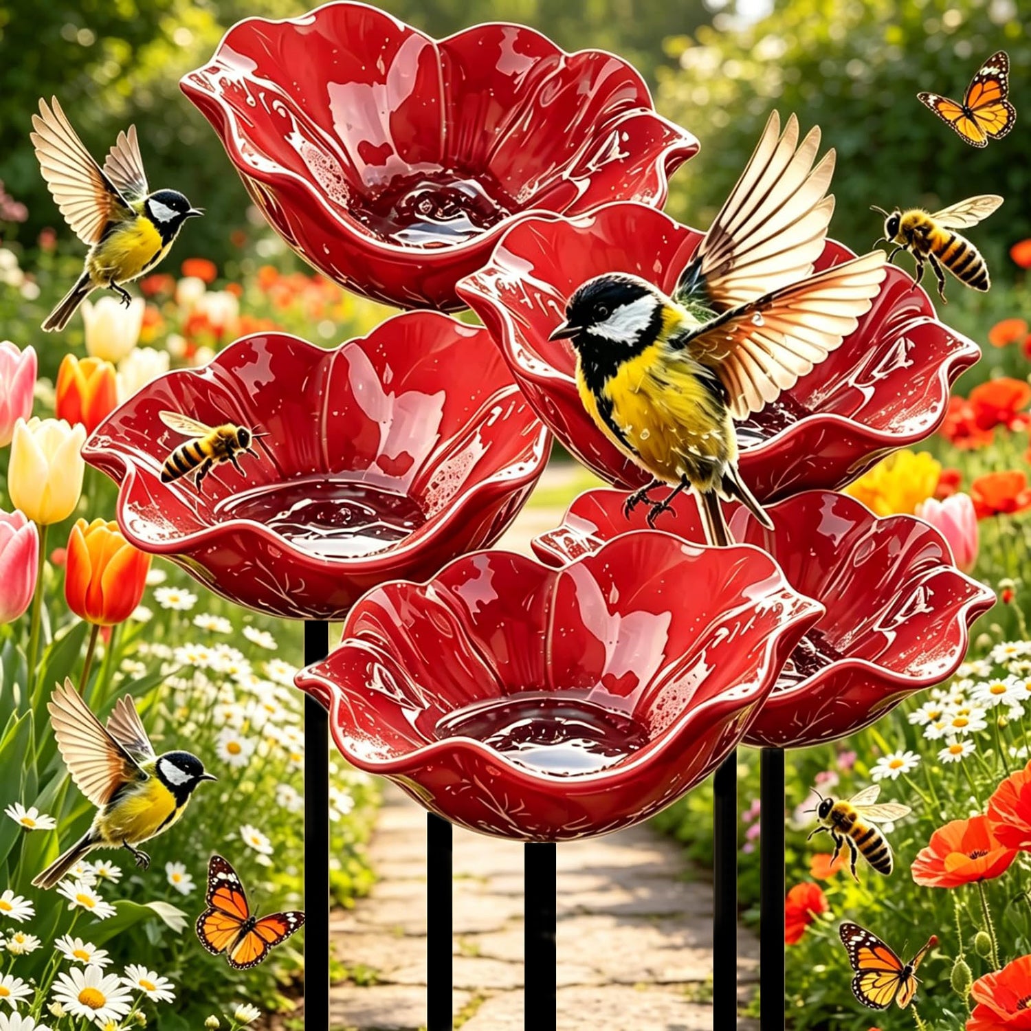 metalowe paliki ogrodowe 5pcs Handmade na warunki pogodowe poidełko dla ptaków - 3-in-1 pszczoła motyl woda Station Lawn podwórko Nature 5pcs