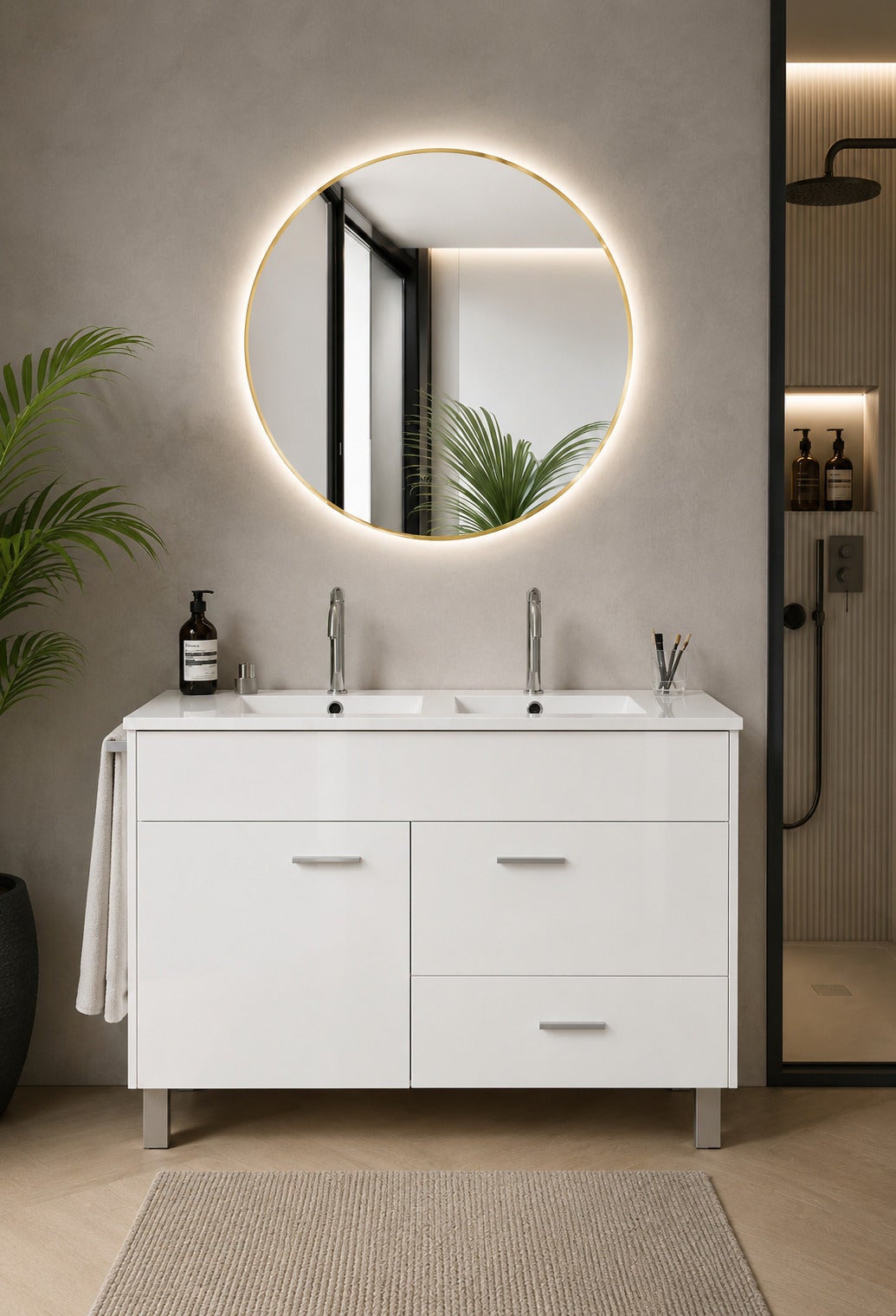 Szafka łazienkowa z umywalką ORIGENBATH SAMOS bez lustra 120x45 cm podwójna umywalka biały