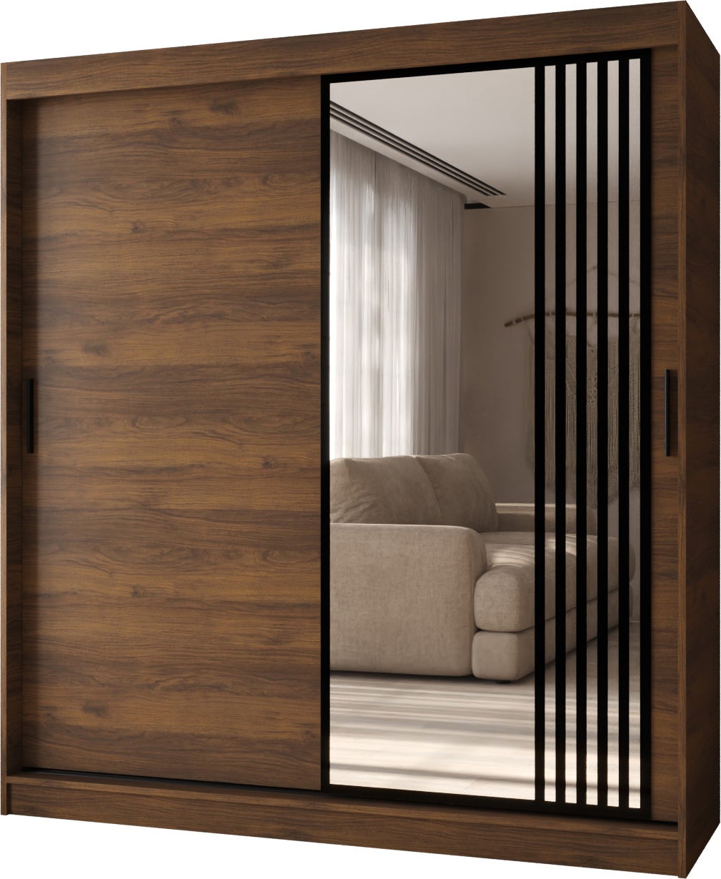 Szafa przesuwna z lustrem GLOSSY 180 x 62 x 200 orzech + u. czarny