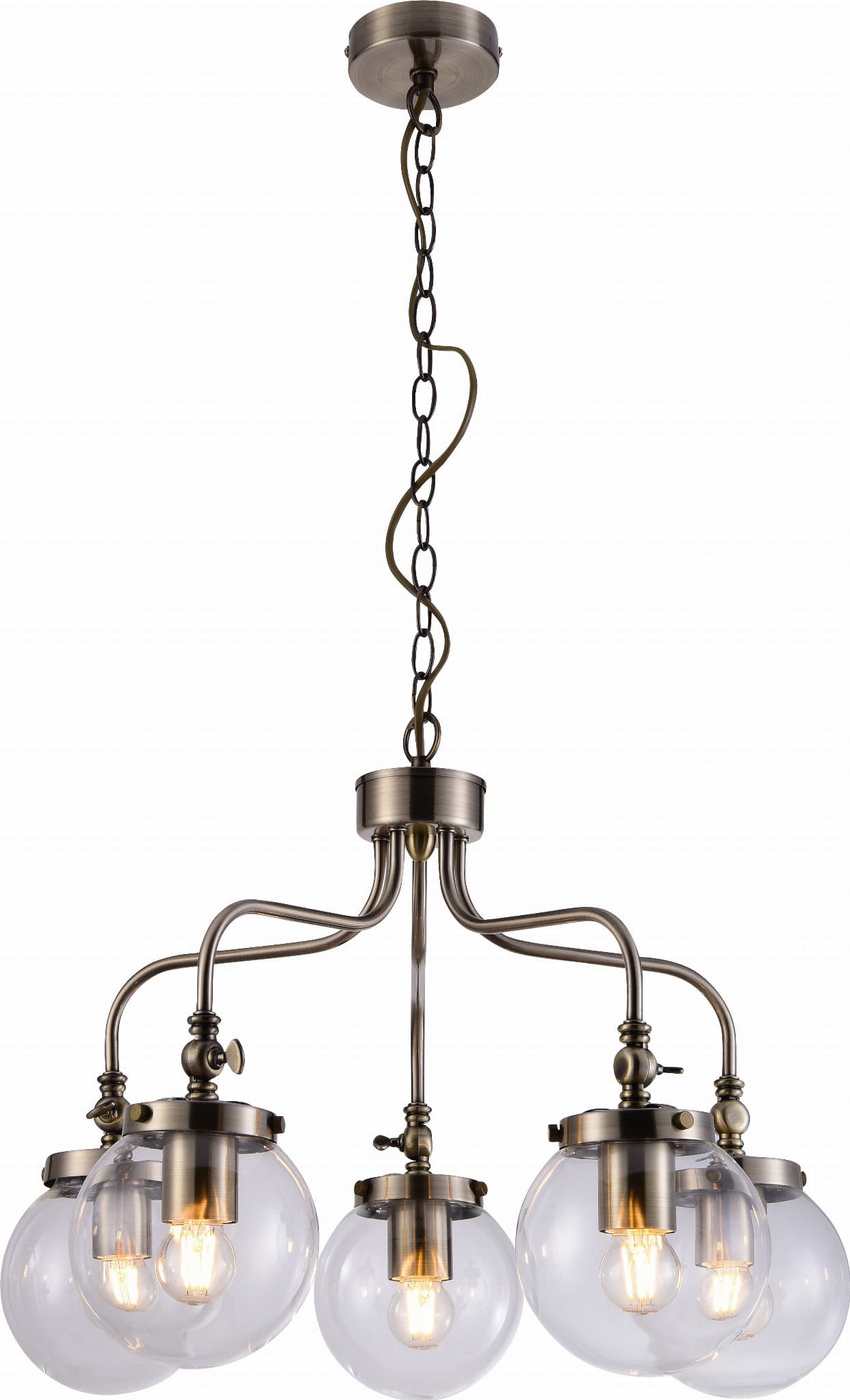Lampa wisząca Ballet mosiądz-przezroczysta 5xE27x40W wym: 80 x 55 x 55 cm szkło Candellux