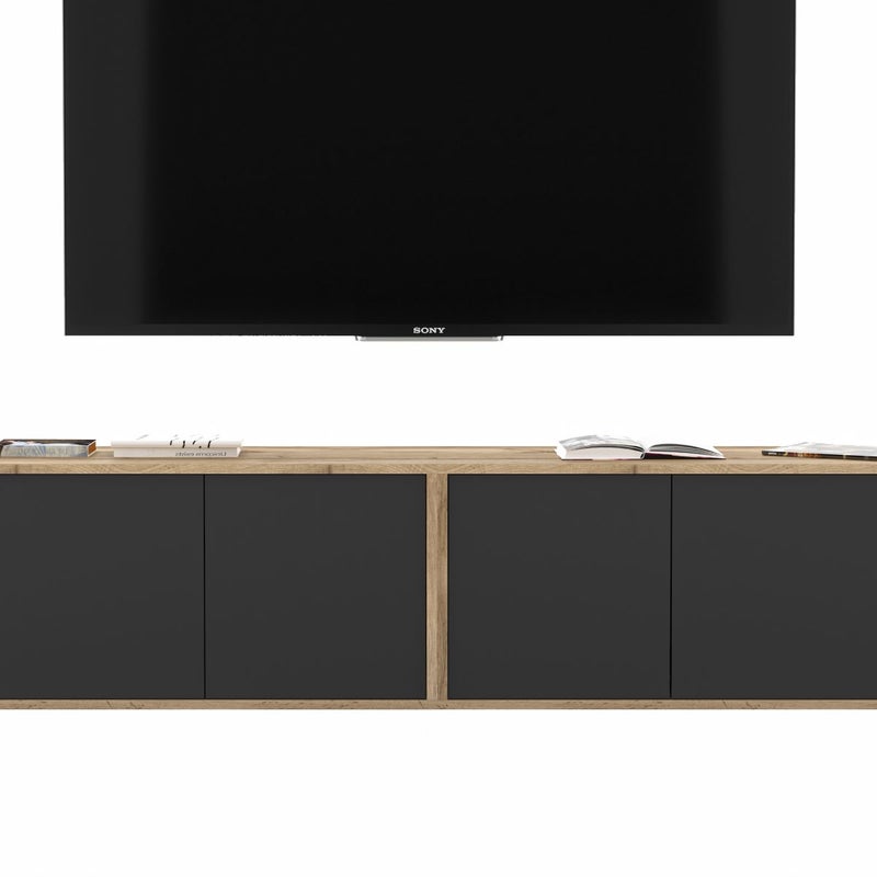 Wisząca szafka RTV Loft 300 cm czarny mat, nowoczesna komoda pod telewizor do salonu