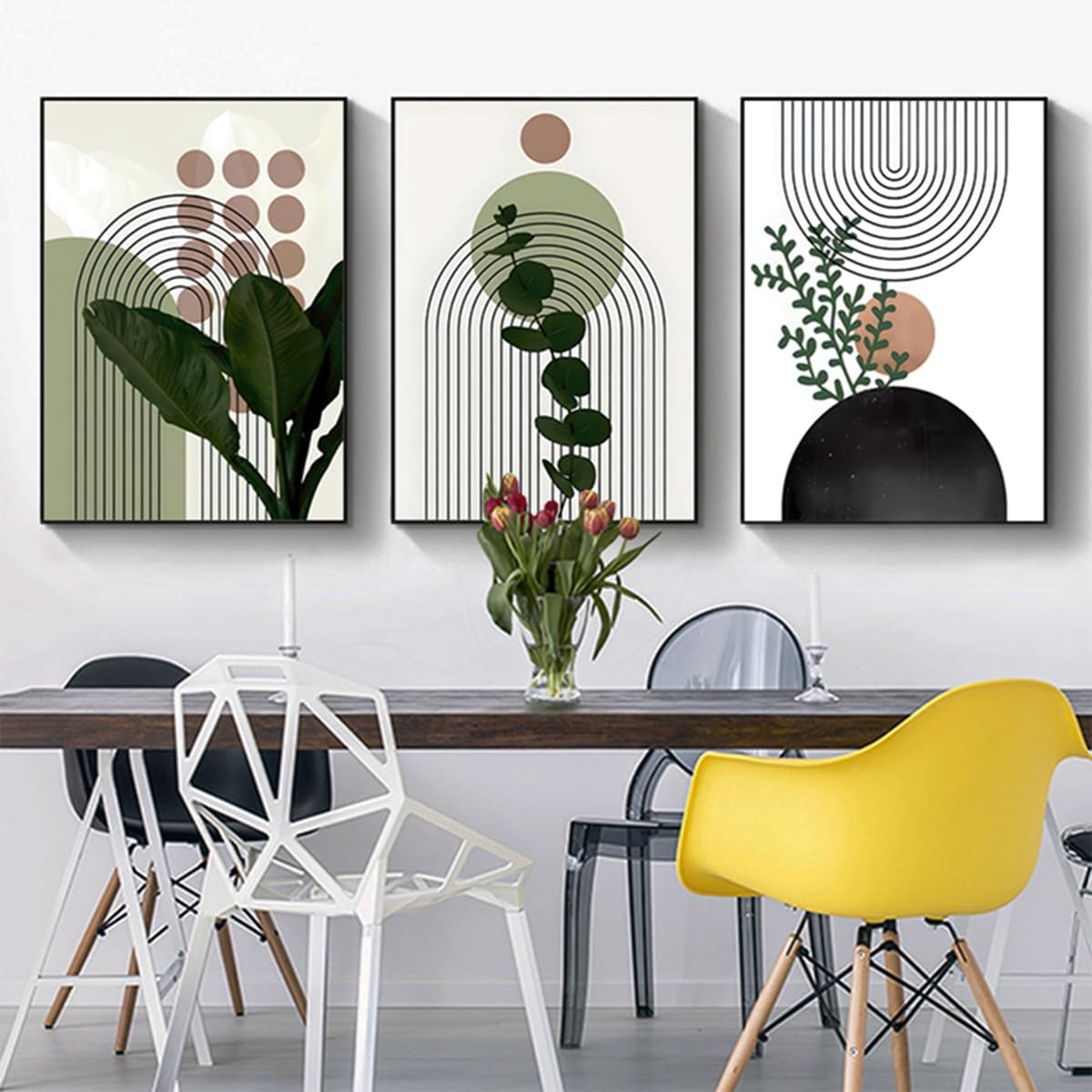 Zestaw 3 plakatów – Styl boho – Estetyczna roślina – Nowoczesna sztuka abstrakcyjna – Sztuka ścienna – Wystrój boho – Bez ramki 20 x 30 cm – 3 sztuki