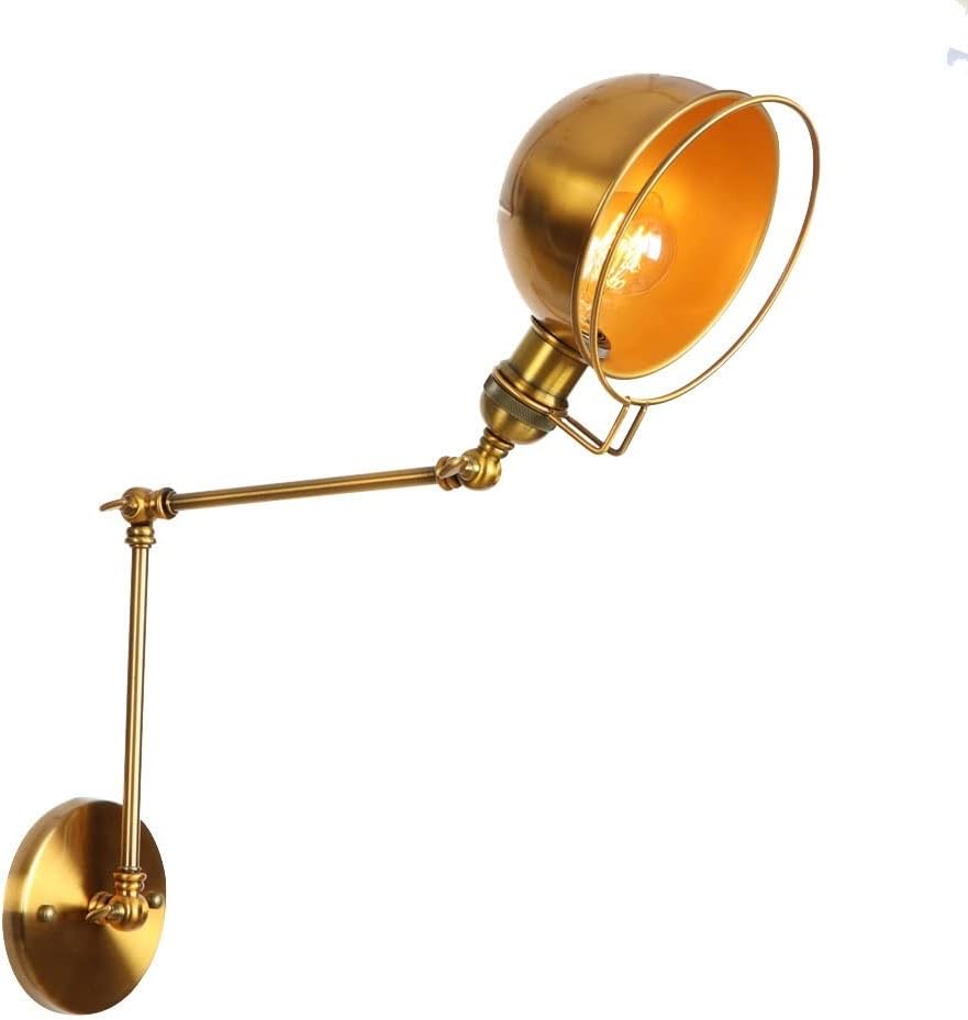 Wysuwana lampa ścienna w stylu industrialnym z metalowym kloszem i rustykalnym, miedzianym wykończeniem - Wysuwana lampka nocna do sypialni