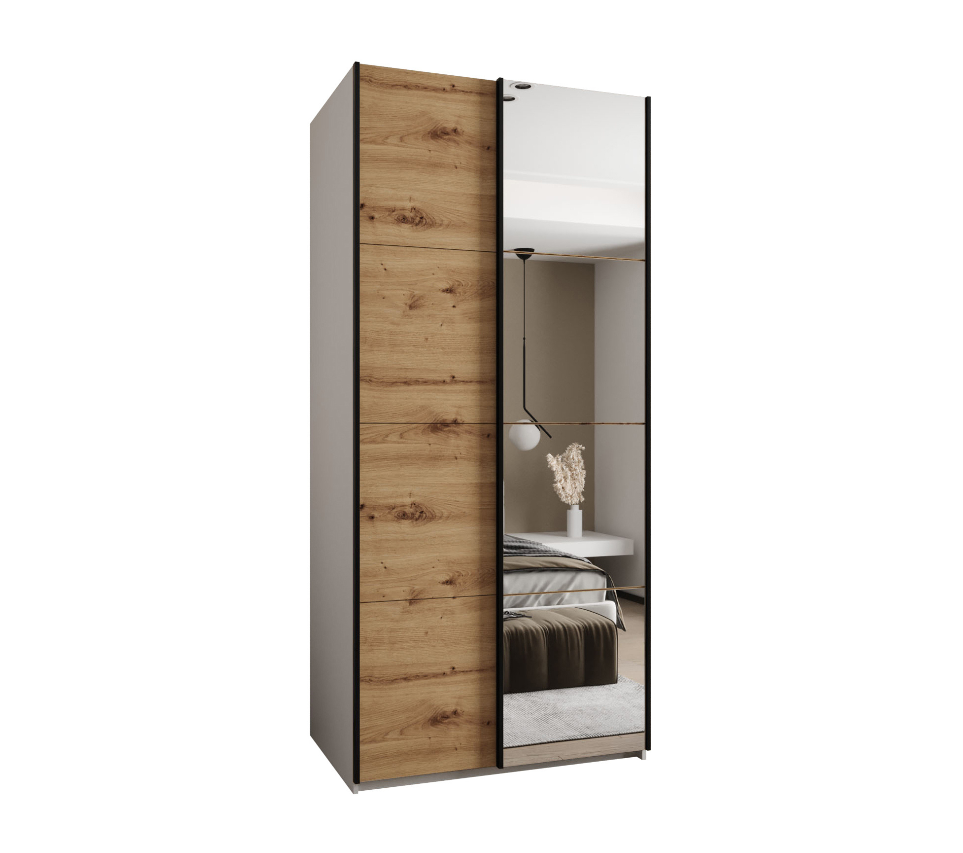 Szafa przesuwna wysoka Lux 3 100 x 64 x 245,5 cm biały + artisan + u. czarny - Abiks Meble