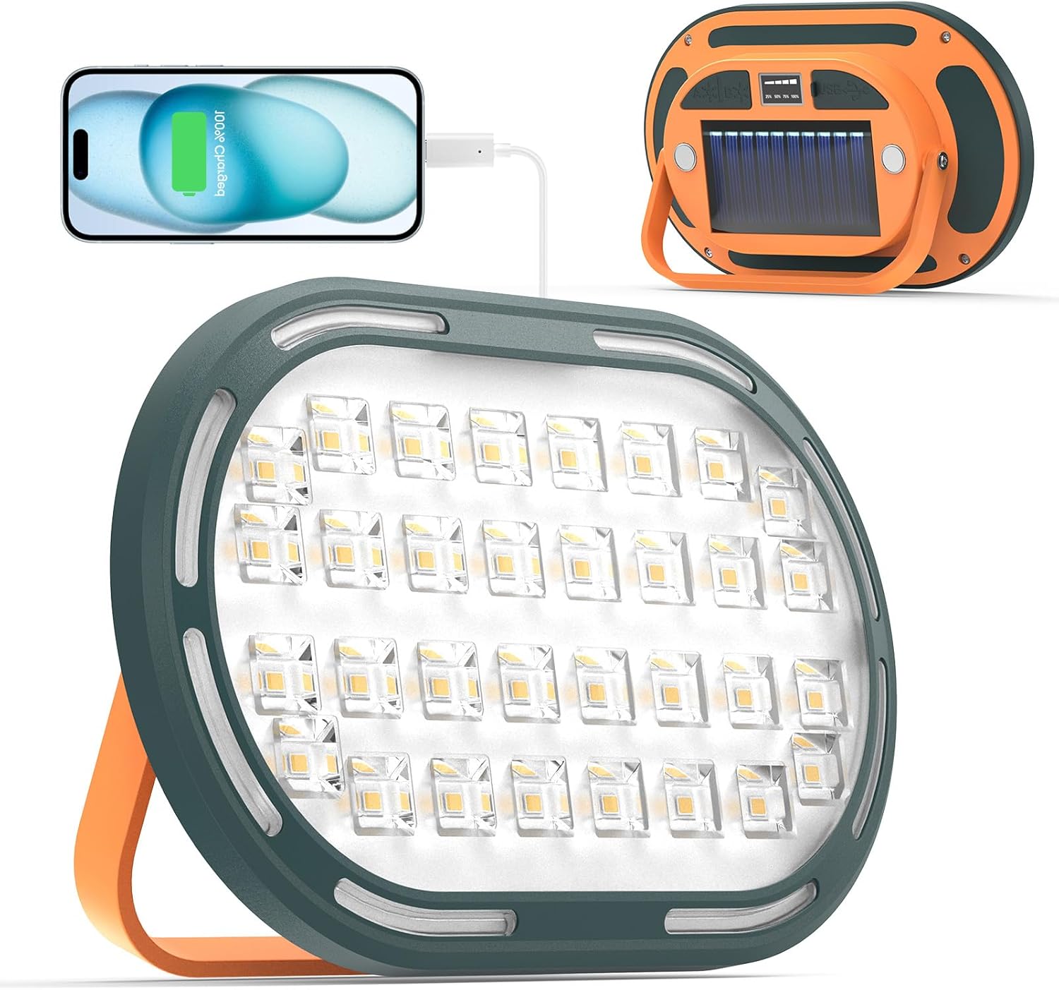 Solarny reflektor LED do ładowania, 30W, 2000LM, z 4 trybami oświetlenia, wodoszczelna lampa robocza IP65, idealna na kemping - Zestaw 1 sztuka